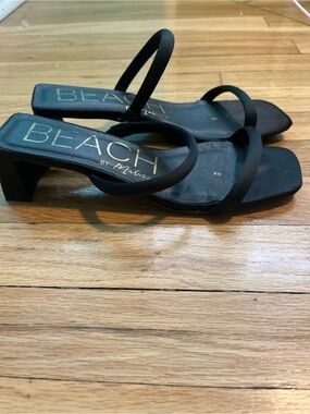 BEACH by Matisse Black Two-Strap Mid Heel Sandals